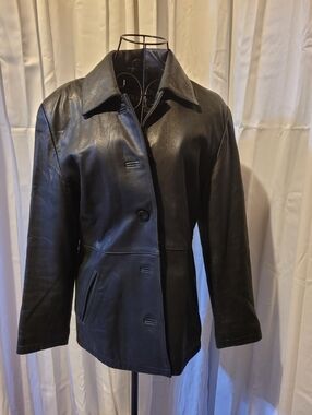 Adler Collection Women's Black Button-Front Leather Jacket